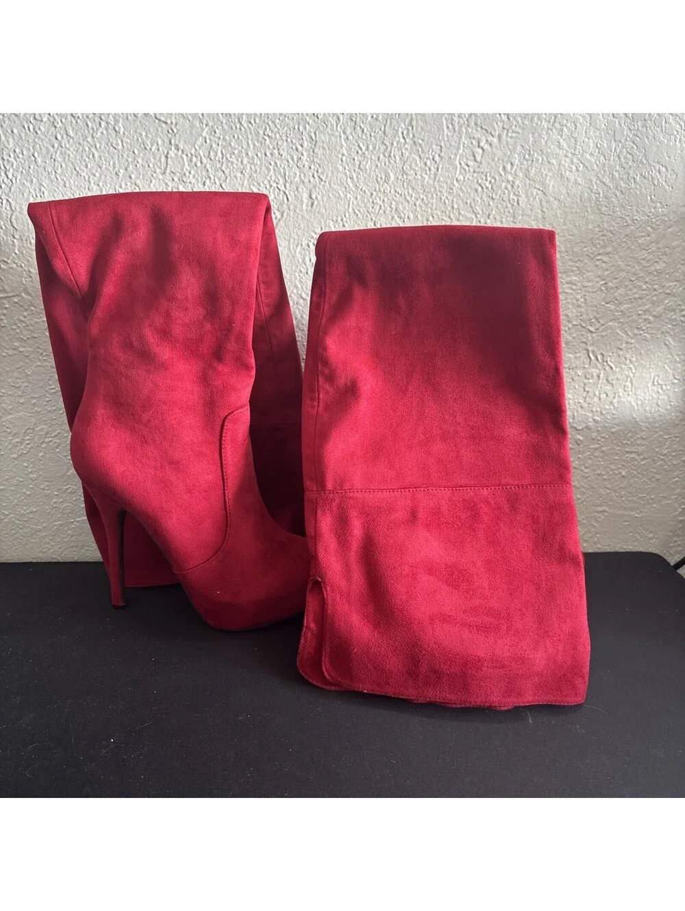 Wild Diva Lounge Red Faux Suede Thigh High Boots High Heels Stiletto Size 6.5